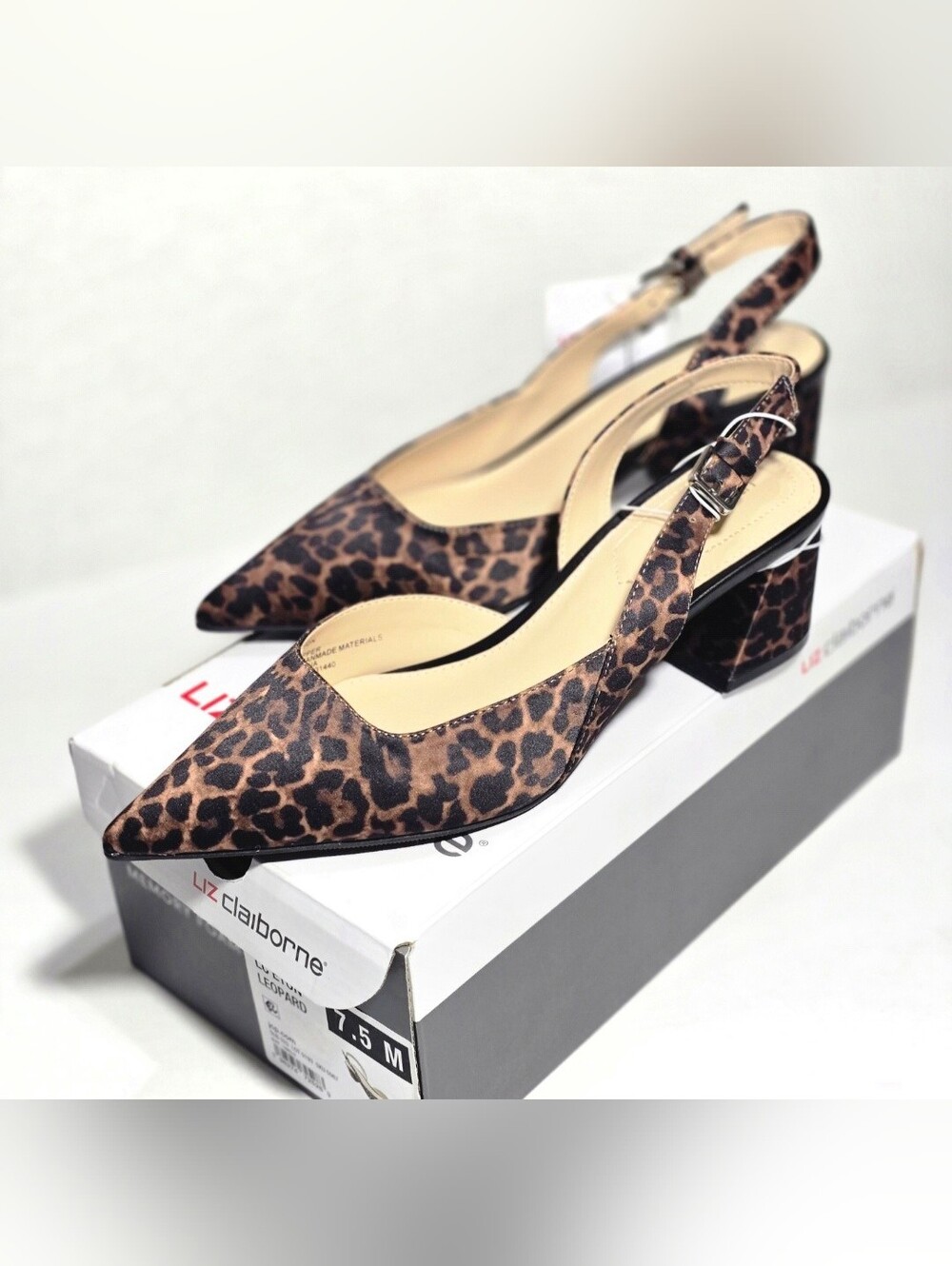 Liz Claiborne 7.5  Leopard Print Pointed Toe Slingbacks - New In Box - Office